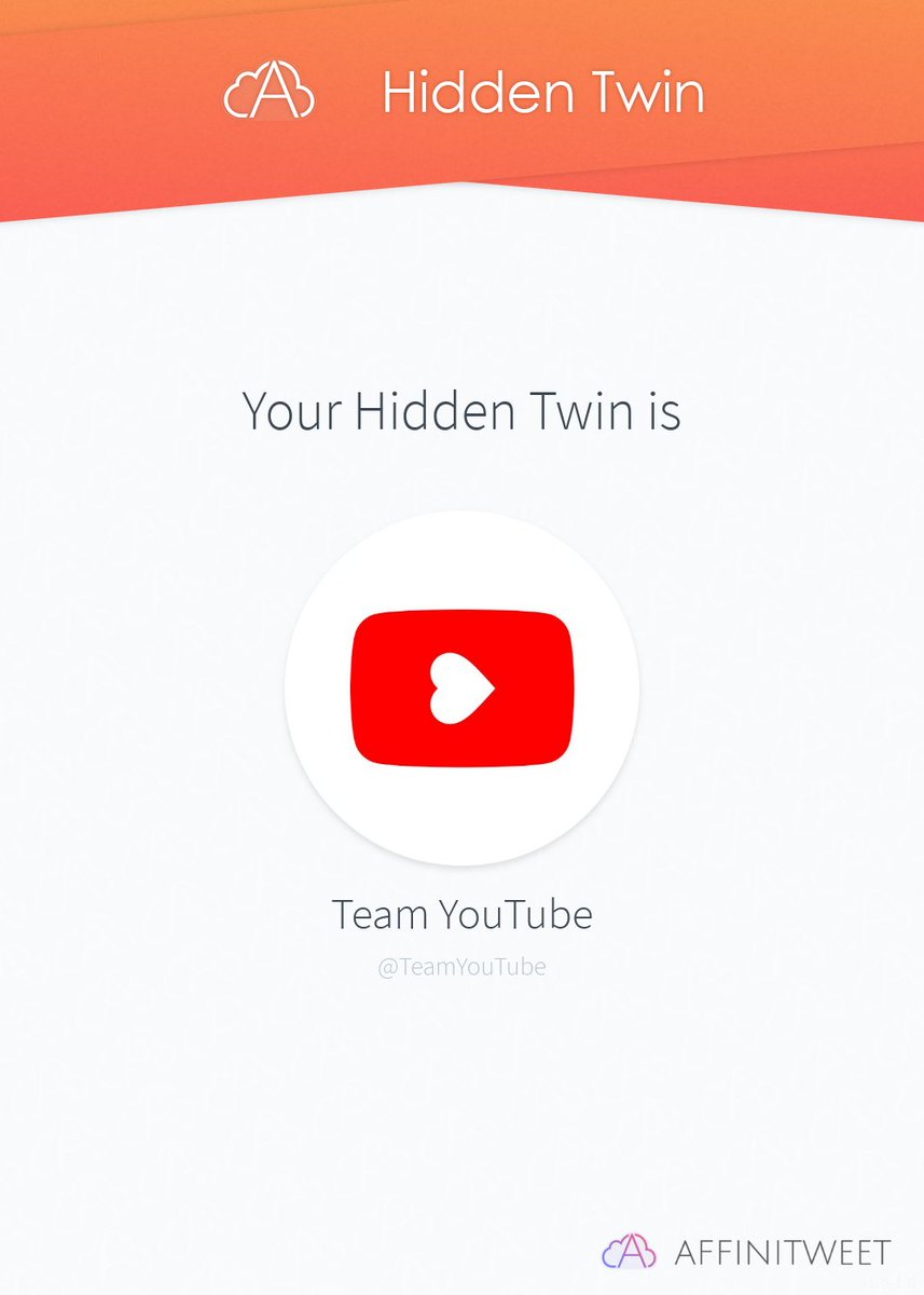 Develop_Gamer's tweet image. #Affinitweet Hidden Twin
TeamYouTube is my hidden twin 😱
Find out who is yours!
via affinitweet.com/hidden-twin