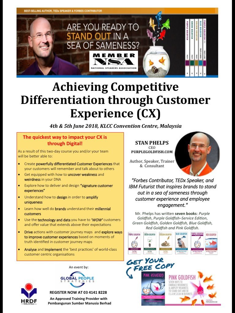 GPSAsia's tweet image. Don’t missed the special rate and the FREE book! Only 20 copies up for grab... @StanPhelpsPG #pinkgoldfish #stanphelps #competitivedifferentiation #customerexperiencemalaysia #cxmalaysia #customercentric