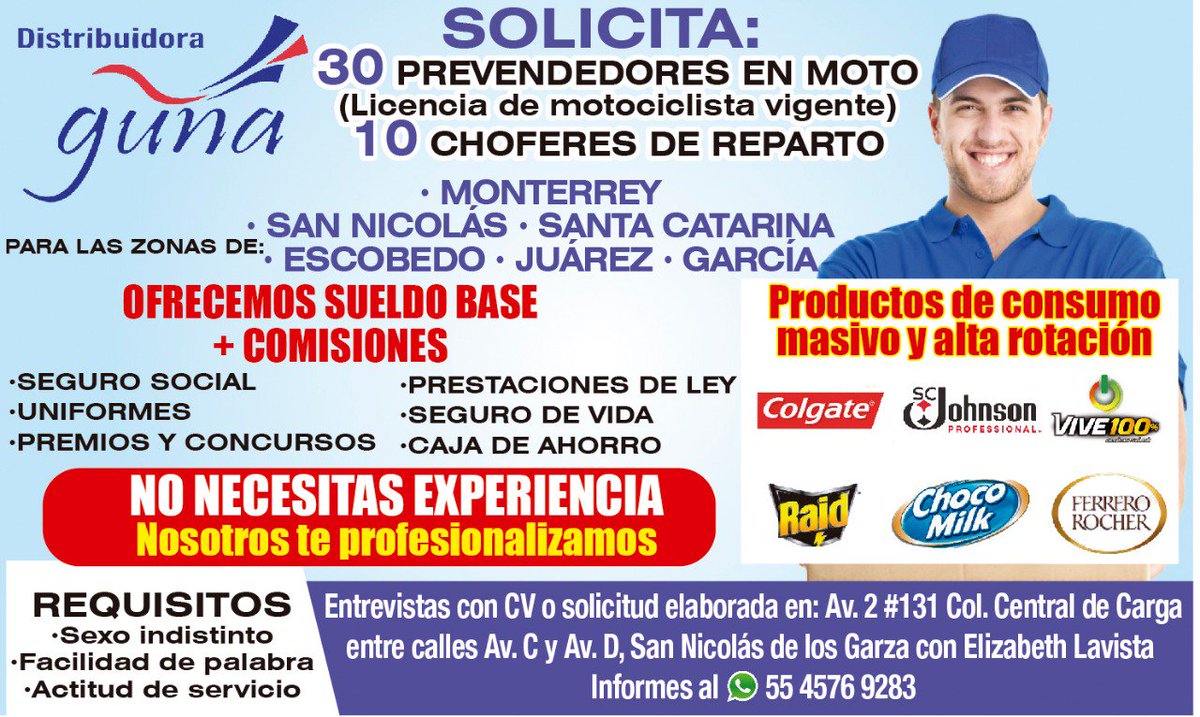 GUNADISTR's tweet photo. @GUNADISTR Bolsa de trabajo por nueva apertura de Centro de Distribucion. https://t.co/QaGRPKdRah