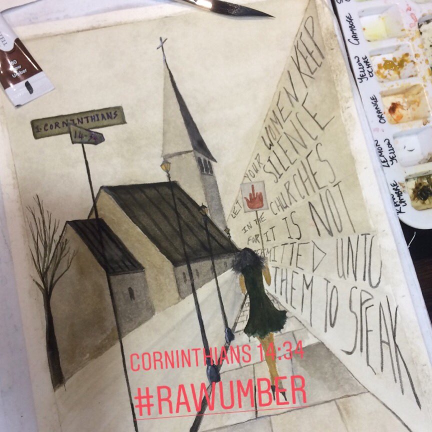 ZMadon's tweet image. Corninthians 14:34 - "Let your women keep silence in the churches, for it is not permitted unto them to speak"
#watercolor #RawUmber #Monochrome on 140lbs hot-pressed cotton. #SacrilegeSunday #BibleVerses