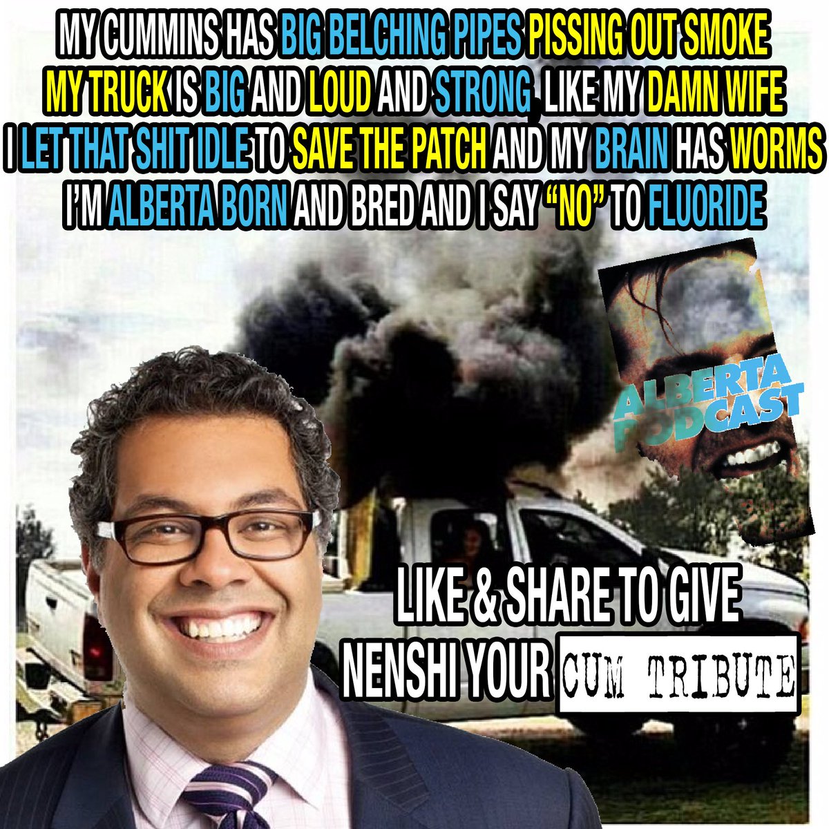 PodcastAlberta's tweet photo. MY WIFE is as BIG as a GODDAMN MOUNTAIN! 

#albertastrong #letitidle #brainparasite https://t.co/YrDHuJLY7N