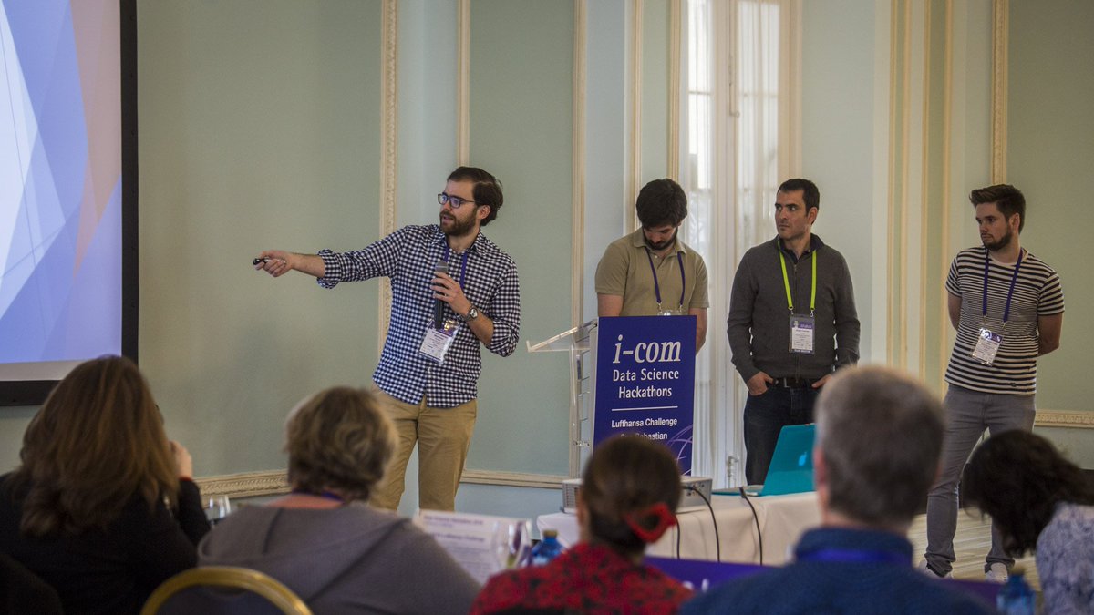 icomglobal's tweet photo. The first of our three @uc3m teams to present after the break is Team B. They have chosen to take on the @lufthansa Challenge. #icomhackathons18 #icom18 https://t.co/VBYr5wco3G