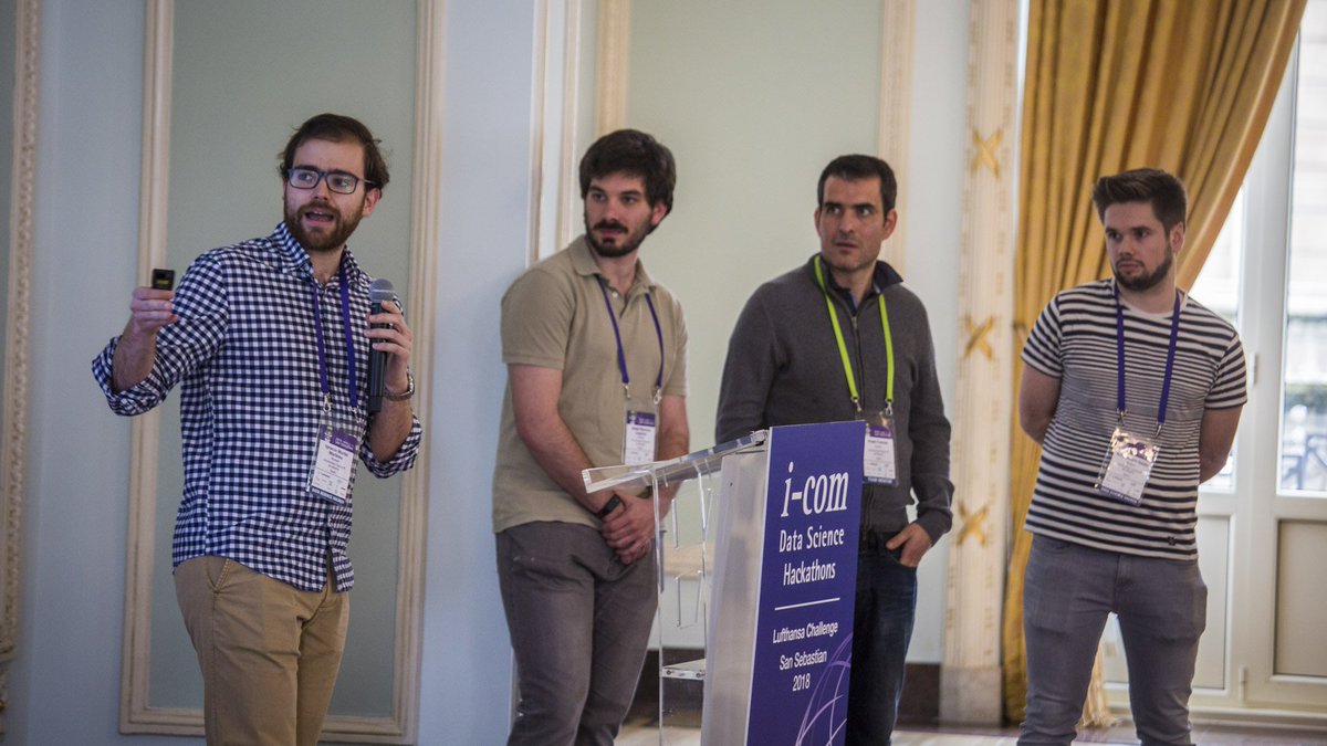 icomglobal's tweet photo. The first of our three @uc3m teams to present after the break is Team B. They have chosen to take on the @lufthansa Challenge. #icomhackathons18 #icom18 https://t.co/VBYr5wco3G