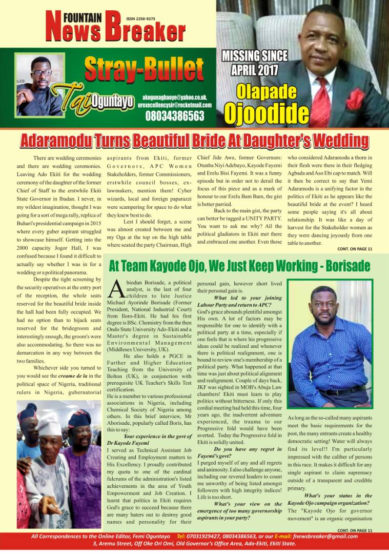 AbiodunBorisade's tweet photo. #Ekiti2018
#Ekiti
#StandWithKayodeOjo
@EngrKayodeOjo
Still talk of town....
@DeeOneAyekooto
@ogundamisi
@ekiti_247
@Omojuwa https://t.co/qWkC3AAYQG