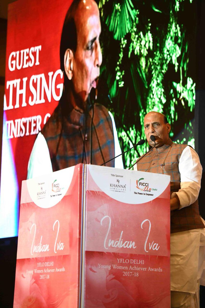 Hon’ble Chief Guest Home Minister of India Shri Rajnath Singh Ji addressing the YFLO Delhi Young Women Achiver Awards!!! <a href="/ficci_india/">FICCI</a> <a href="/HMOIndia/">गृहमंत्री कार्यालय, HMO India</a>