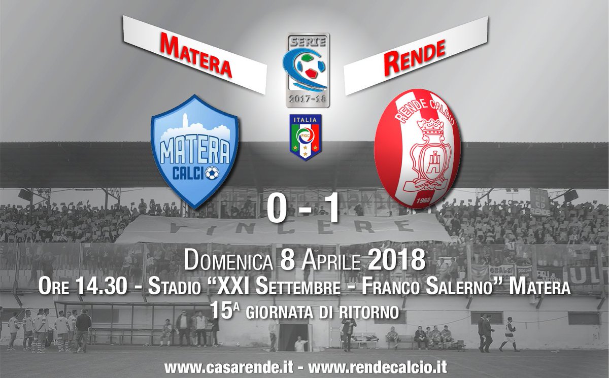 CasaRende's tweet photo. Fine partita il Rende Vinceeeee
#MateraRende 0-1
15a giornata di ritorno - #SerieC girone C
#RendeCalcio #CasaRende #Rende #ForzaRende https://t.co/6g4OLnUCxF