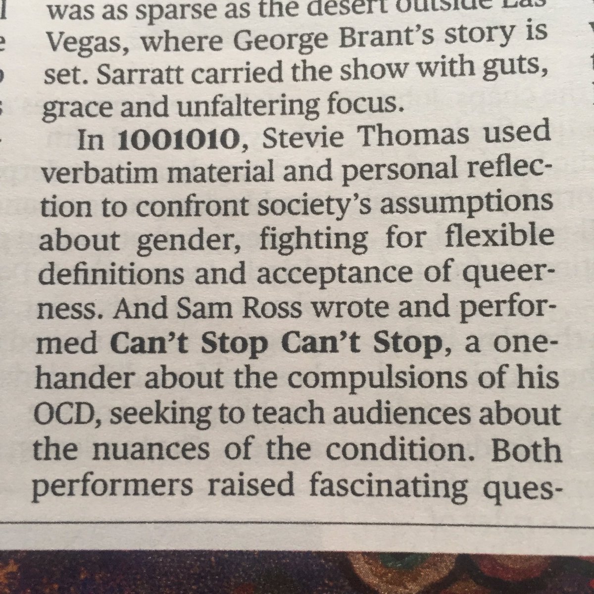 samdoestheatre's tweet photo. absolutely chuffed that #cantstopcantstop has received a complimentary mention in @ST_Culture and their article on #NSDF18 - also great to be mentioned alongside my fellow performers, especially in #teamsolo https://t.co/gES4YYUhOB