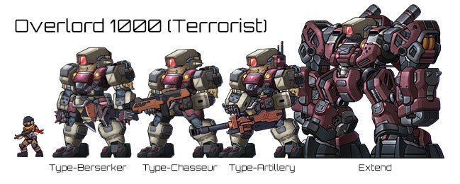 rocketpunchgame's tweet photo. #CodeHARDCORE Announcing new cannon fodder “Overlord 1000” series in Campaign Mode! The key parts of it were replaced with military armors. Also, it has been installed with the additional battery packs, in order to prolong the combat time. https://t.co/iqpzKbpxWT