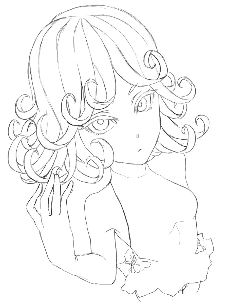 水着着てるタツマキちゃん。線画のみ。 