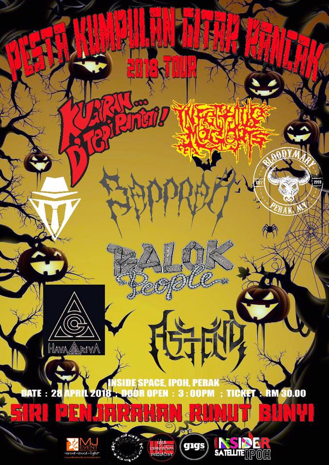Jenn_Thompson's tweet photo. #PERAK SATURDAY April28, 2018 PESTA KUMPULAN GITAR RANCAK 2018 TOUR 3pm @insider_satell #IPOH ft. #KugiranDTepiPantai #InfectiousMaggots #Sapprah #AsIEnd #Hayagriva #BalokPeople @farisfuadband @bloodymaryipoh https://t.co/afhmPIel5e