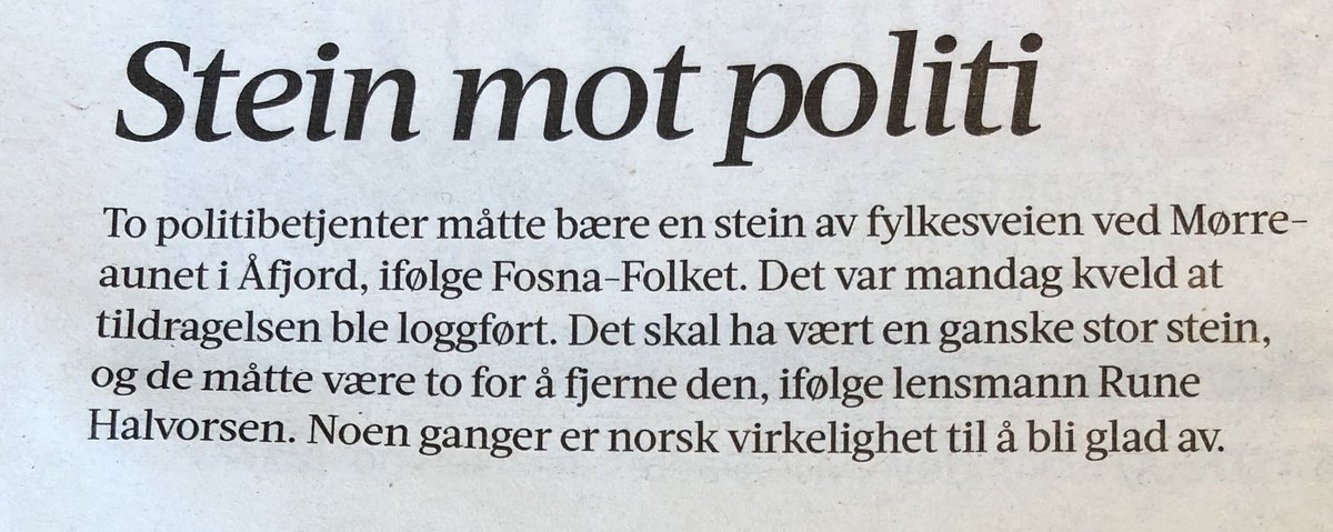 FruHyldmo's tweet photo. «Norsk virkelighet til å bli glad av» @adresseavisen #lilleleder som jeg blir glad av rett som det er. https://t.co/xfDOjxihpp