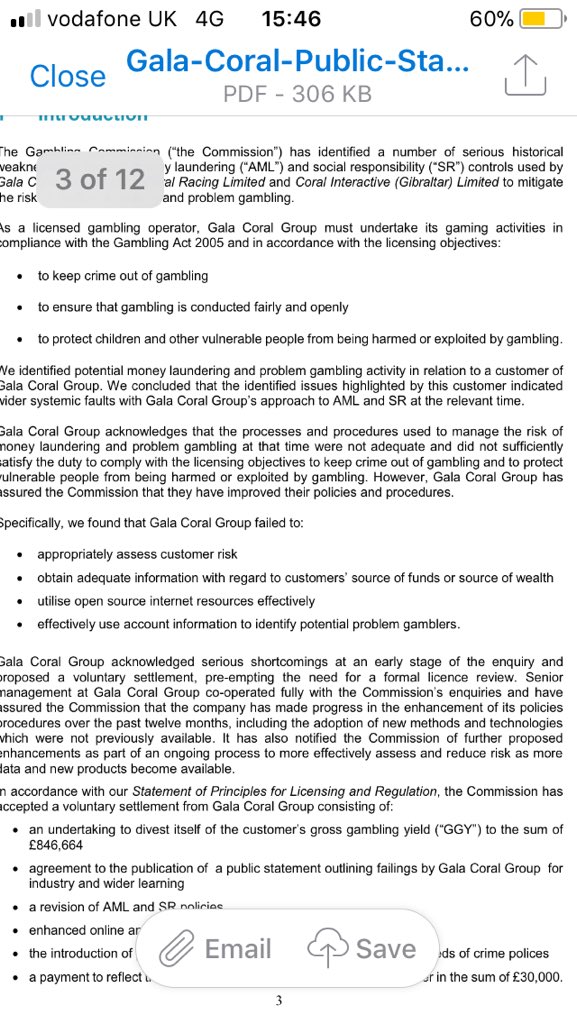 luke_a_connolly's tweet photo. ”serious historical weaknesses in the anti-money laundering (“AML”) and social responsibility (“SR”) controls used by Gala Coral Group Ltd t/a Coral Racing(Gibraltar) @Coral” and @paddypower “to mitigate the risk of money laundering and problem gambling” 2/3 https://t.co/dby0QTjwvQ