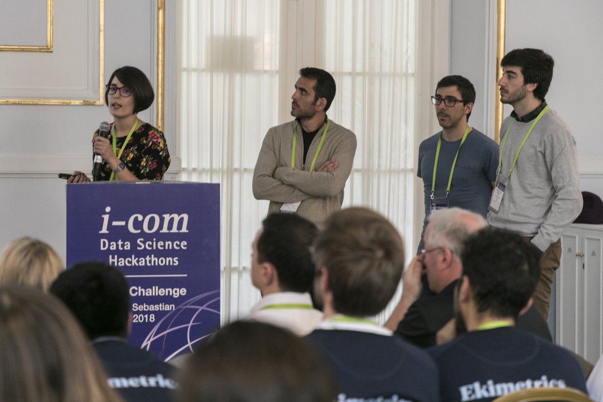 icomglobal's tweet photo. Here is Team A from @uc3m, presenting what they accomplished during the #DataScience #Hackathon to the @Intel jurors.
#icomhackathons18 #icom18 https://t.co/TA6VILBMux
