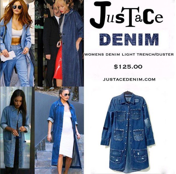 JustaceDenim's tweet photo. Selena Gomez Gomez, Ryan Destiny, Chrissy Teigen, and Rihanna Get It. The Ladies Denim Trench/Duster by Justace! #justacedenim #selenagomez #ryandestiny #chrissyteigen #badgirlriri #actress #popstar #blackactress #fashionista #issalook #denimfashion #fashionkilla #cityspotz https://t.co/ZyIKkVXjBm