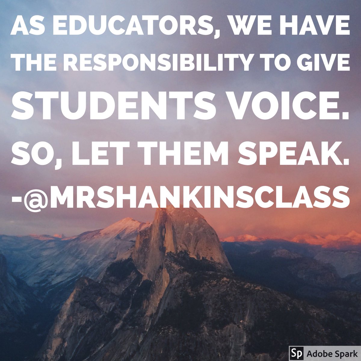 MrsHankinsClass's tweet photo. Whether it be giving kids the opportunity to share their ideas with you or choose their path in their learning, being leaders in class or teaching their peers—as educators, we have the responsibility to give #StudentVoice, so let them speak! @loudlearning #BeTheOne #KidsDeserveIt https://t.co/7tohDHsJZx