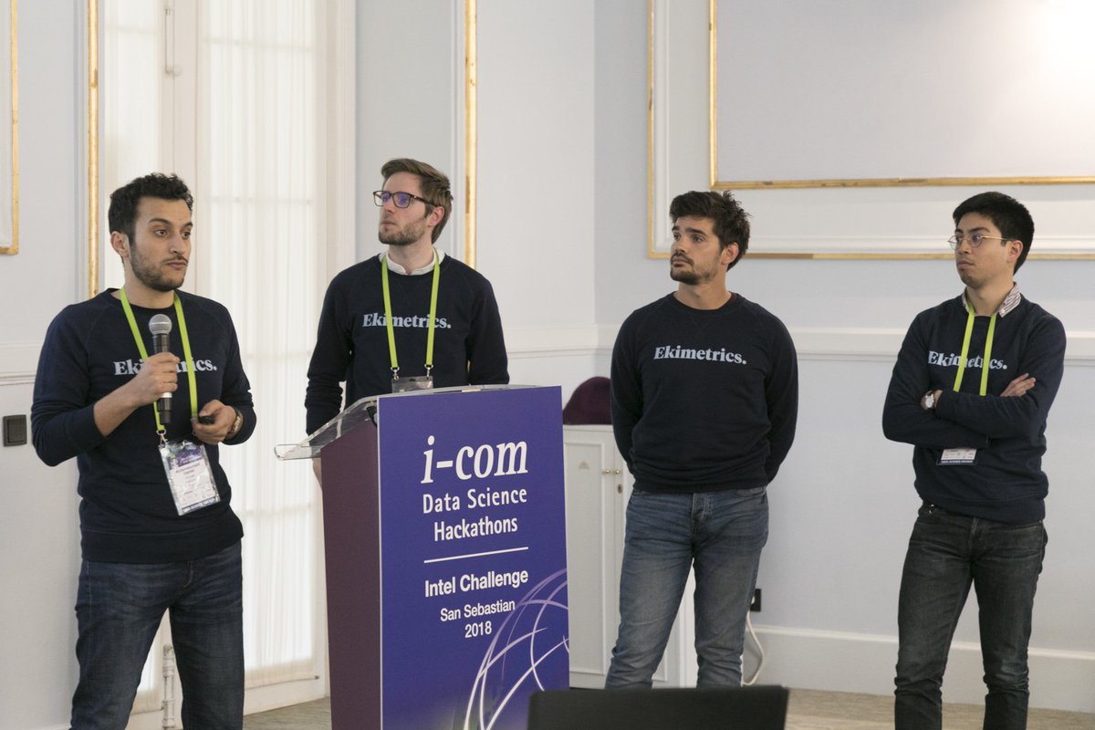 icomglobal's tweet photo. Our penultimate #DataScience #Hackathon presentation, facing the @Intel Challenge jurors, comes from Team “@ekimetrics” from France.
#icomhackathons18 #icom18 https://t.co/8OSXJoKscd