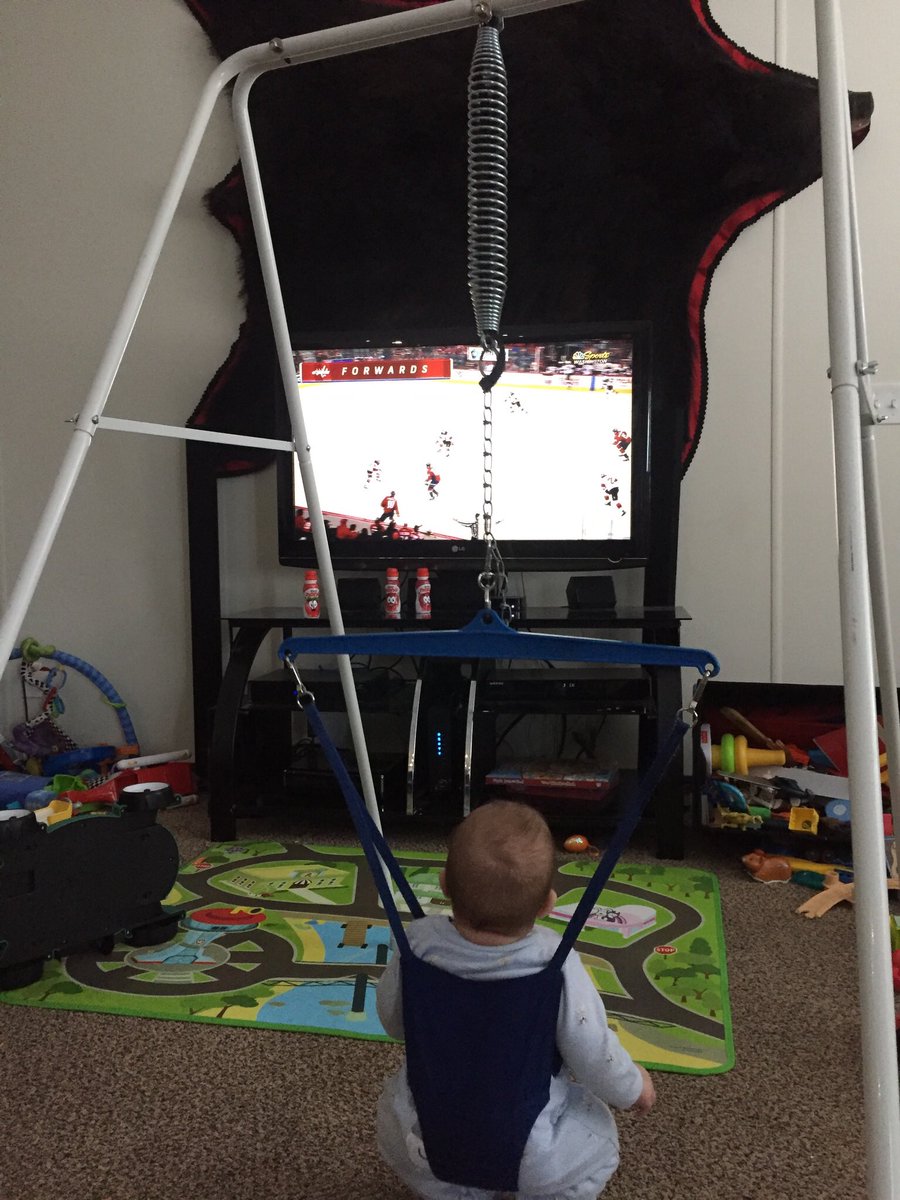 SueMDuke's tweet photo. Little man watching the game last night. He loves watching hockey. #CapsDevils #RockTheRed #QuillanMatthew https://t.co/JW1roNclpX