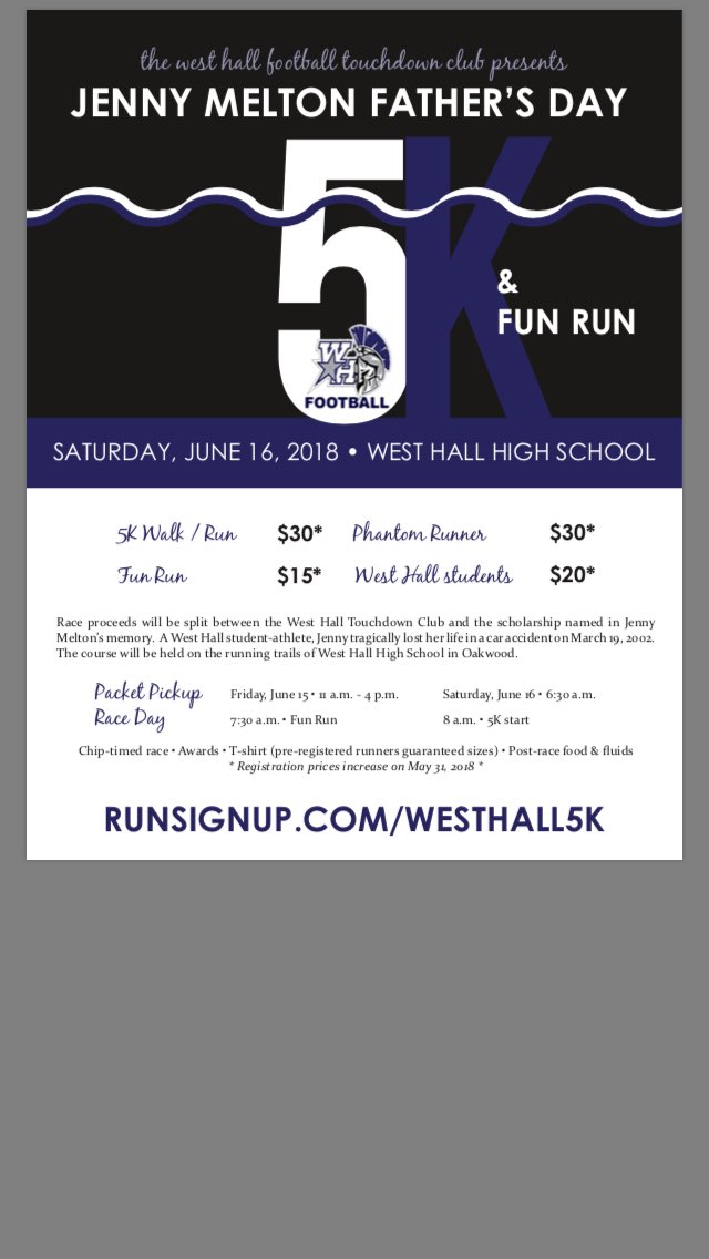 Coach Wag On Twitter West Hall Spartan Football 5k And Fun Run