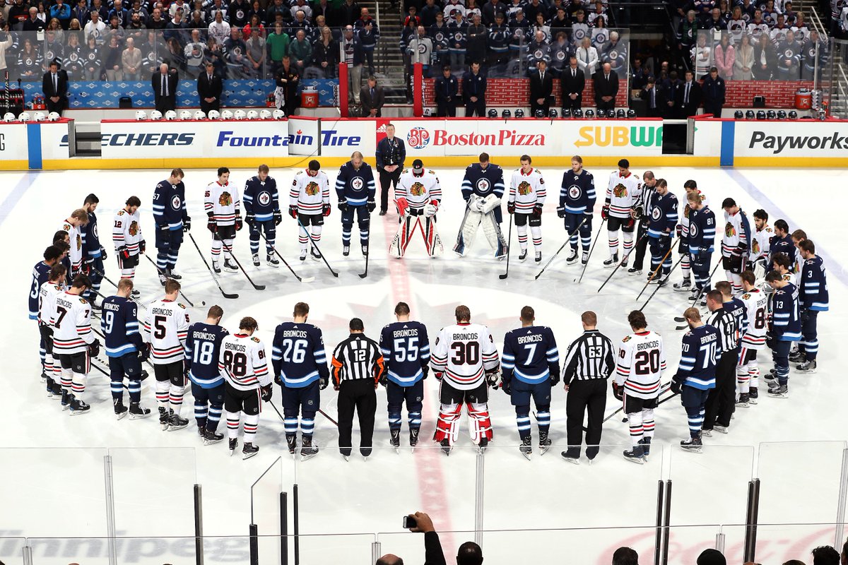 NHLJets's tweet photo. Last night was about so much more than Hockey. 
#PrayersForHumboldt

📷  FULL GALLERY >> https://t.co/wt4U5gDpqq https://t.co/nKQXollpTb