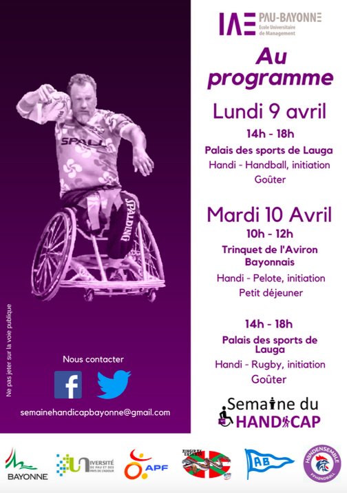 SemHandicapIAE's tweet photo. J-1 avant le début des activités handi-sportives (Handball, Pelote Basque, Rugby) !
Pensez à vous inscrire : https://t.co/czucHtrfN9 https://t.co/3rl2hfRfHC
