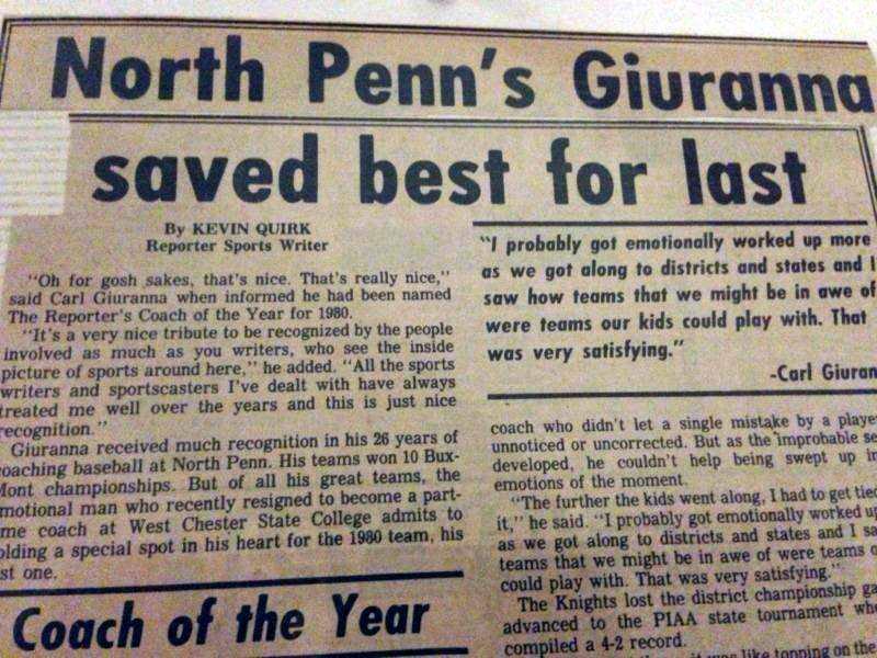NPKnights's tweet photo. Sad to announce today, the passing of legendary NP Baseball coach Carl Giuranna. Coach G coached NP from 1957-1980, with 11 league titles and a 253-98 (.720) record. In 24 years Coach G built the NP Baseball tradition we hope we continue today. He was 89 years old. https://t.co/7we0qkLD4b