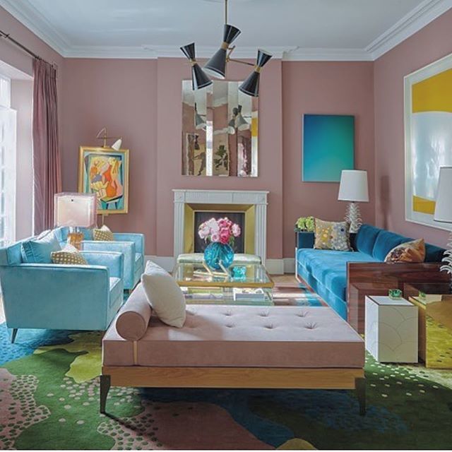 I am obsessed with this living room on the current cover of @livingetcuk. Designed by the genius <a href="/petermikic/">Peter Mikic</a> it is a feast for the eyes with its stunning mix of colours and textures and individual pieces. The bespoke rug also designed by Peter is incredi… bit.ly/2HgRIyZ