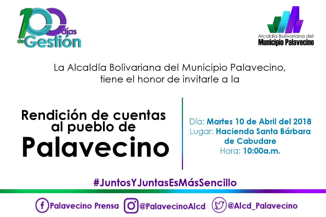 gustavorinc_n's tweet photo. La Alcaldesa del municipio bolivariano de Palavecino @MirnaT_Vies presenta este martes 10 a las 10 am en la Hacienda Santa Bárbara, el balance de sus 100 primeros días de gestión https://t.co/zMjowfCkkx