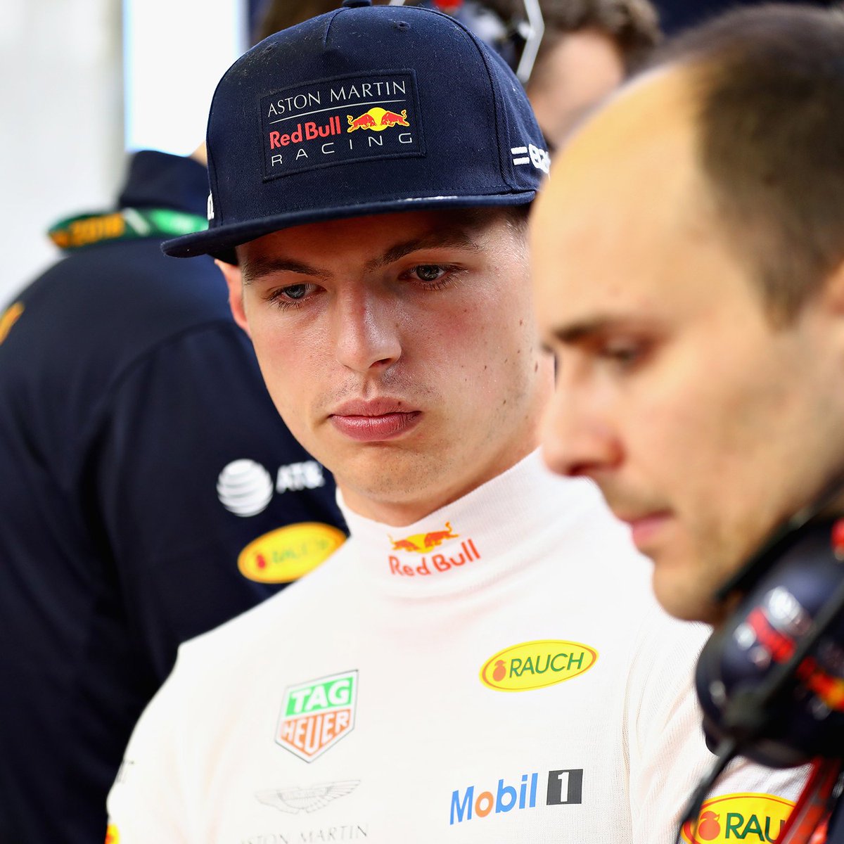 Max Verstappen in the garage after retiring from the Bahrain Grand Prix