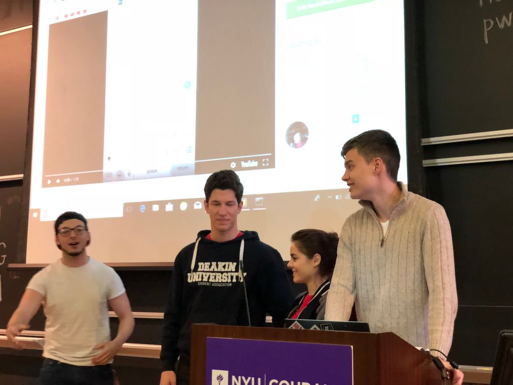 MLHacks's tweet photo. Check out these first time hackers presenting DOGE_Bot at @hackNY! Great job! #HackNY https://t.co/nBRrV1ixBE