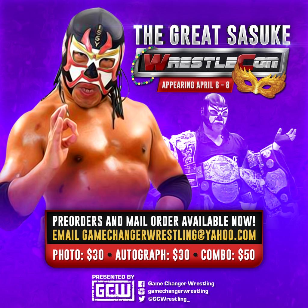 GCWrestling_'s tweet image. Today is your LAST CHANCE to meet The Great Sasuke in New Orleans!

Appearing today at Wrestlecon from 11-2 at the GCW table! Come say hi, get a picture/auto and the first shot at some exclusive #JJSB2 memorabilia!