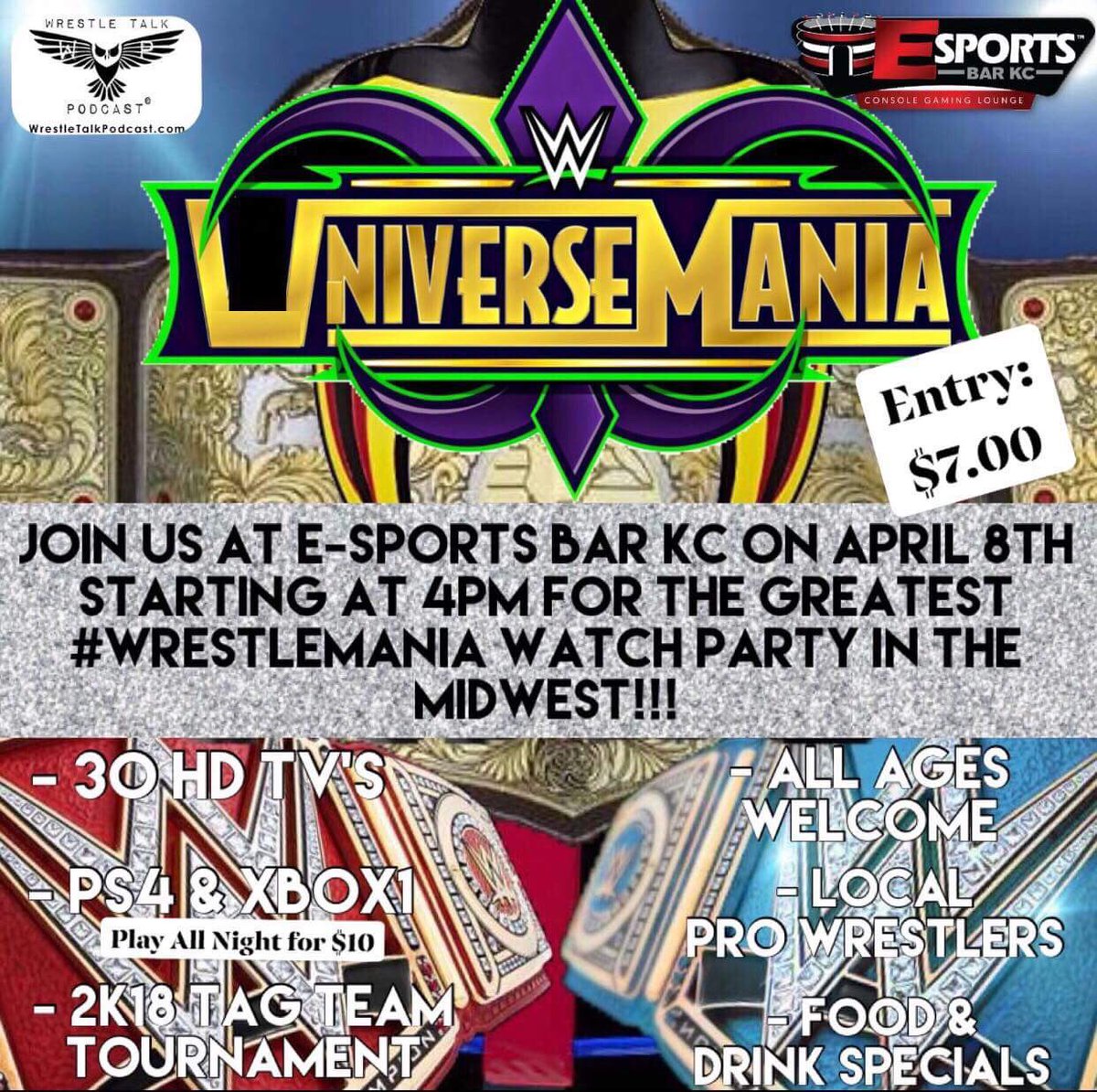 MillzDe's tweet photo. Good morning ladies and gentlemen and wrestling fans from around the world! Happy Universemania Sunday! Well today is the day! In a few hours we will kick off UniverseMania 4 live from @ESportsBarKC1 https://t.co/iv6yXzYxcN