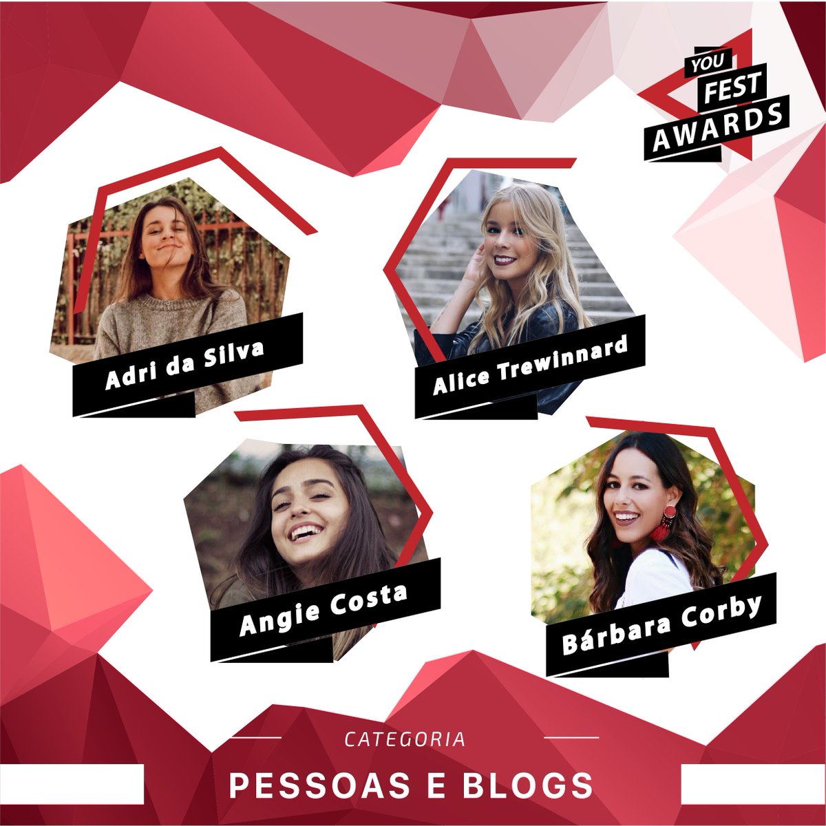 Na categoria de Pessoas e Blogs, os canais nomeados foram Adri da Silva, <a href="/AliceTrewinnard/">Alice Trewinnard</a>, <a href="/angeladscosta/">Angie Costa</a> e Bárbara Corby. Não percas tempo e vota já no YouTuber que achas que deve receber o prémio! ;-) Sabe mais em youfestawards.pt/gala/
#youfestawards #yfa2018
