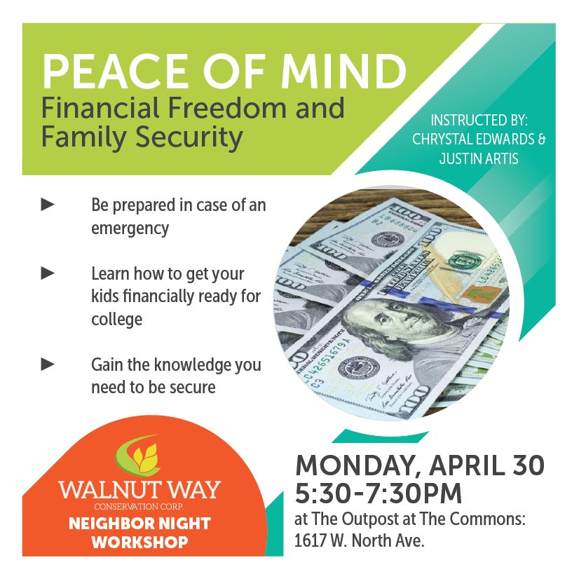 walnut_way's tweet photo. Gain PEACE of MIND in your finances. This workshop will offer neighbors an opportunity to learn about creating wealth and financial freedom.
#communitywellness #WEALTH #wellnessworkwealth #walnutway #neighbornight #communityworkshop https://t.co/UGbHIlN3Ss