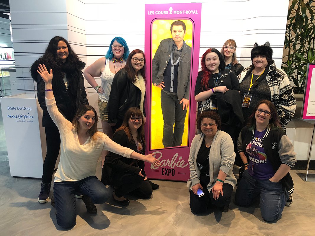 mishacollins's tweet photo. I surprised my #SPNMON meet &amp; greet by taking them to the Barbie Expo. As this picture shows, the experience proved who the real out-of-the-box thinkers are. https://t.co/4LHthCd7eP