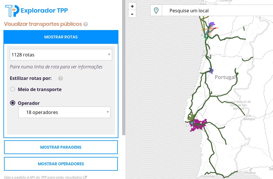 projeto_tpp's tweet photo. Agora podem visualizar os dados de transportes públicos de Portugal disponíveis no TPP utilizando para isso o Explorador TPP. https://t.co/tymAp1XsNk https://t.co/2kKWU67y70