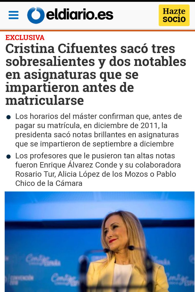 6_PM1's tweet photo. @martaluciaruiza Sin embargo la Sra Cifuentes saco tres sobresalientes y dos notables en asignaturas q se impartieron antes de matricularse. https://t.co/xuMIFpgMpT