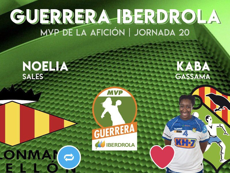 IberdrolaDHF's tweet photo. 🏆 #GuerreraIberdrola - Jornada 20
🆚 @bmcastellon : @BMGranollers 
♻️ RT: @noeliasales10 
❤️ Me gusta: @KabaGassama https://t.co/gvWwMPUAJ4