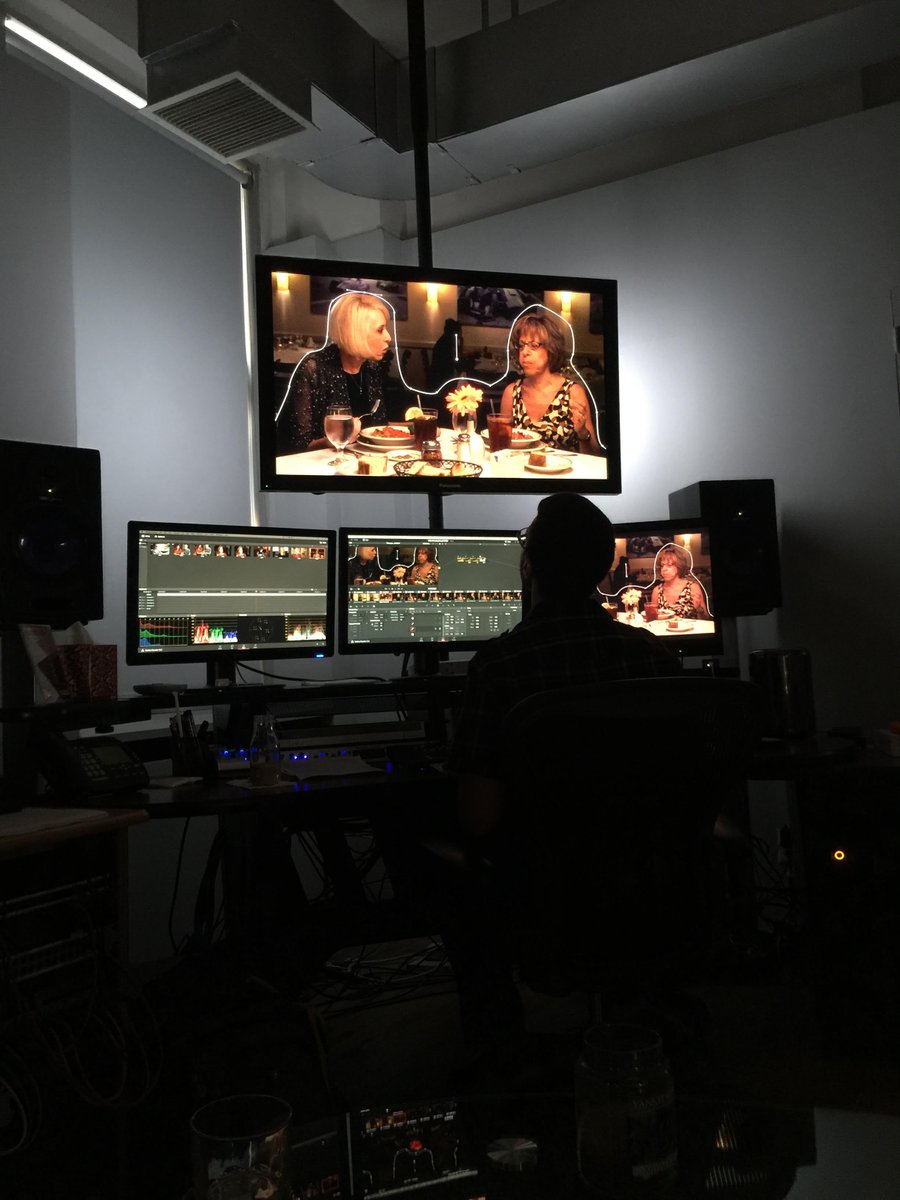 joan_kron's tweet photo. Here I am at the video keyboard with @PaulCRosen, head of @nitrousltd, working on frame-by-frame color correction of the @TakeMyNoseFilm video ”master.” He’s working on a scene where comedians @JulieHalston and @JackieHoffman16 are discussing the pros and cons of facelifts 2/5 https://t.co/esBOK85KBu