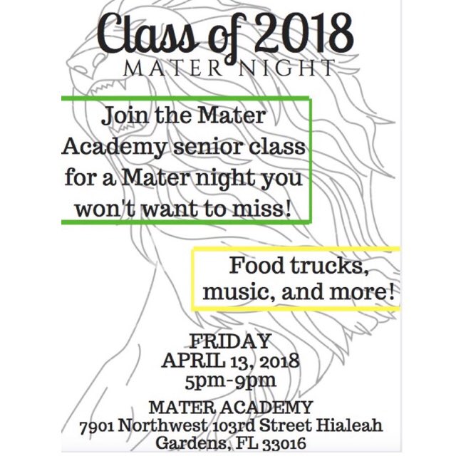 mater2019_'s tweet photo. JUNIORS! Make sure to come out April 13th to support Class of 2018! 💛💚 https://t.co/rSTILOD5uj