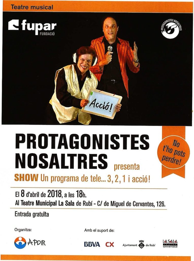 SolerPere's tweet photo. “Protagonistas nosaltres” organitzat per #APDIR Ass. Per la Discapcitat Intel.lectual de #Rubi bona iniciativa teatral https://t.co/4ezJNwlQCC