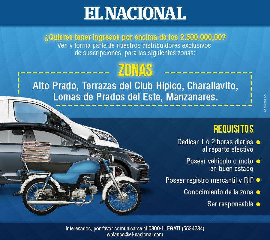 ElNacionalWeb's tweet photo. #EN Solicita distribuidores para suscripciones. ¿Quieres ser parte de nuestro equipo? Si estás en Caracas, comunícate con nosotros #empleo https://t.co/73wEbG0Aee