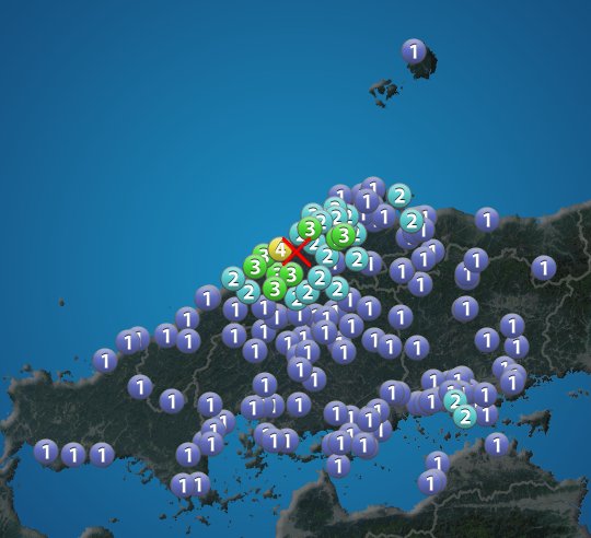 wni_jp's tweet photo. 4月9日 1:43 震度4
震源：島根県西部 M4.4 深さ約10km
この地震による津波の心配はありません。
https://t.co/zNMPkbzlai
#地震 #防災 #減災 https://t.co/PJEg0JC0zi
