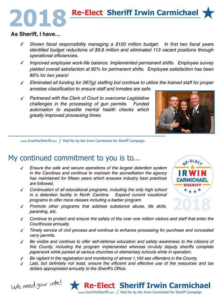 IrwinForSheriff's tweet photo. Re-Elect Irwin Carmichael for Sheriff. #IC4Sheriff https://t.co/2csVX5WSHX
