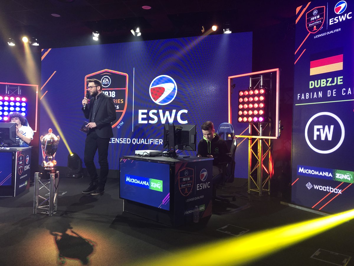 It’s the <a href="/eswc_en/">ESWC</a> final! #TeamFUTWIZ pro <a href="/Dubzje/">Fabian</a> has made his way through the bracket and now faces @MrMMayoo in the final series of matches.

$2500, the trophy and of course the #FIFAeWorldCup Playoffs spot goes to the winner, let’s go Dubzje!!!

Twitch.tv/eswc_fifa