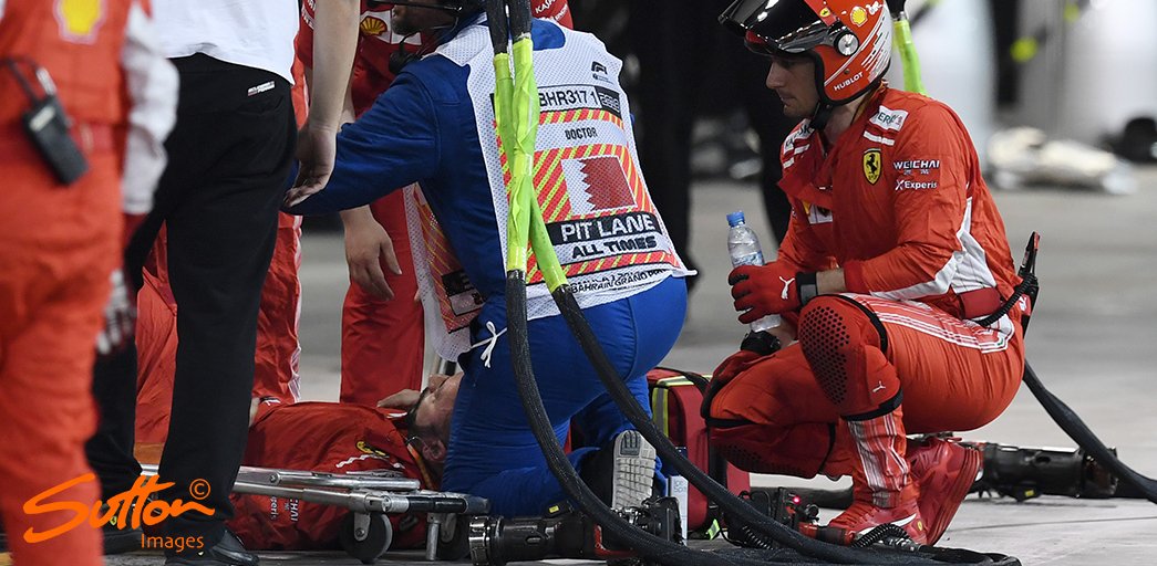 autosport's tweet photo. We hope it's a speedy recovery for this @ScuderiaFerrari mechanic 💪

📸 @suttonimages https://t.co/AjHlmG1sHL