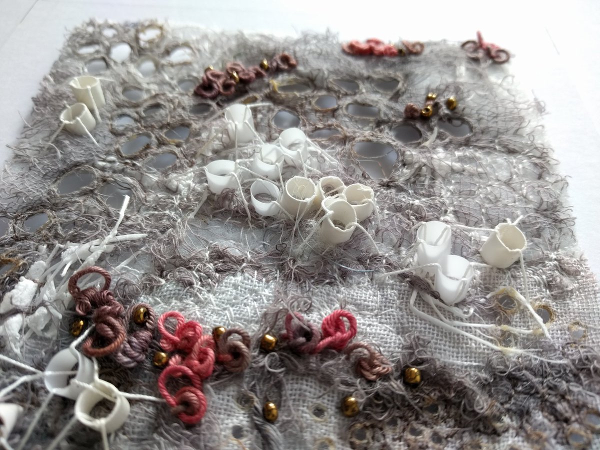 MarianJazmik's tweet photo. Working on small texture embroideries using my samples from previous pieces.#textileart #textiles #embroidery #embroideryart #becreative #texture #fungi #lichen #sample #fibreart #exerimental #textile https://t.co/QO1cjkeOjV