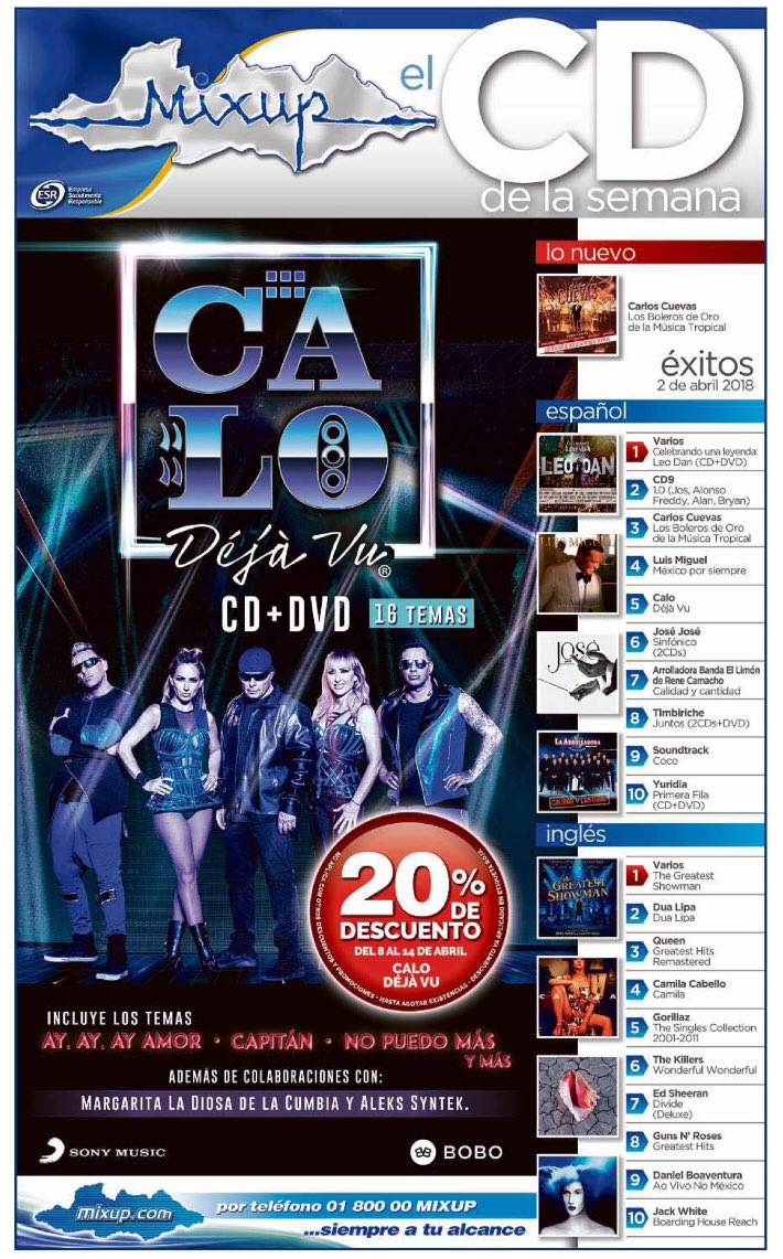 GrupoCaloMX's tweet photo. “EL DISCO DE LA SEMANA #CALODejaVu”📀🥇 ¡Muchas gracias por todo el apoyo!🙏😎Corran a @MixupTeam por el suyo  😉 https://t.co/AdIf57wh0Y