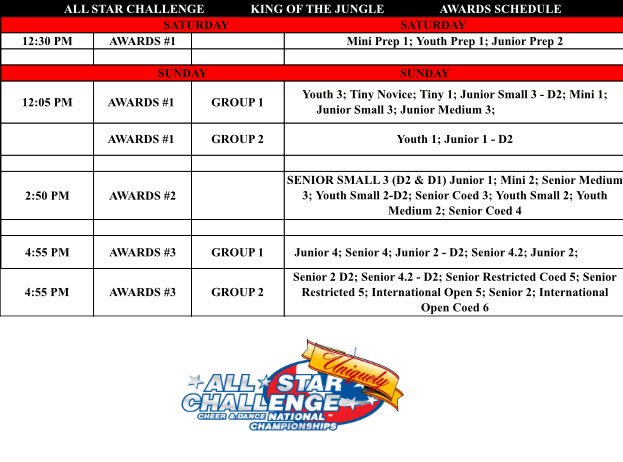 AllStarChalleng's tweet photo. #ASCMyrtle Awards Schedule https://t.co/jnTbWDPPQq