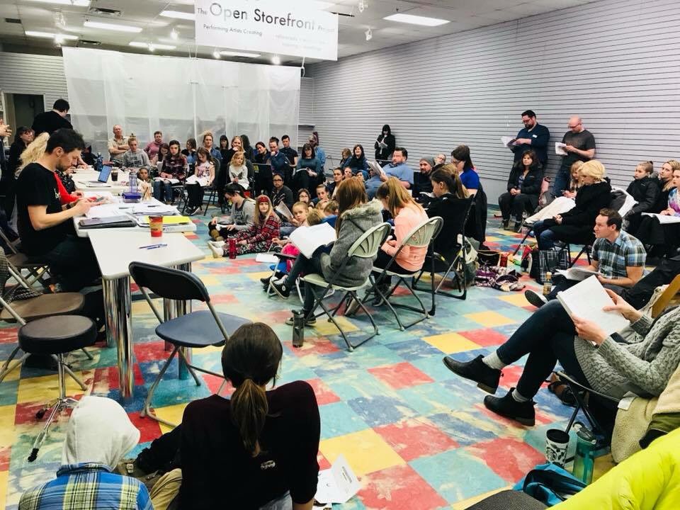 OpenStorefront's tweet photo. Wow! Big cast and crew began working on Annie today at the Storefront! Good thing we’ve got all this space for you 😊 📸:@SaskatoonSummer #osfproject #rehearsal #musical #actorlife https://t.co/7ahXnbbf0S