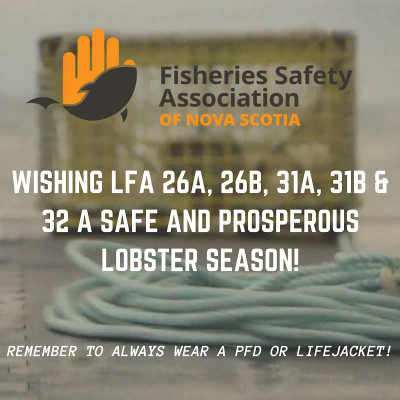 With the next set of Lobster Fishing Areas opening up <a href="/FishSafeNS/">Fish Safe NS</a> would like to extend best wishes for a safe &amp; prosperous season! Wear your PFD or Life Jacket, watch your boots for entanglements of ropes &amp; keep a close watch on weather forecasts! <a href="/NSFisheries/">NS Fisheries/Aquaculture</a> #FishSafeNS